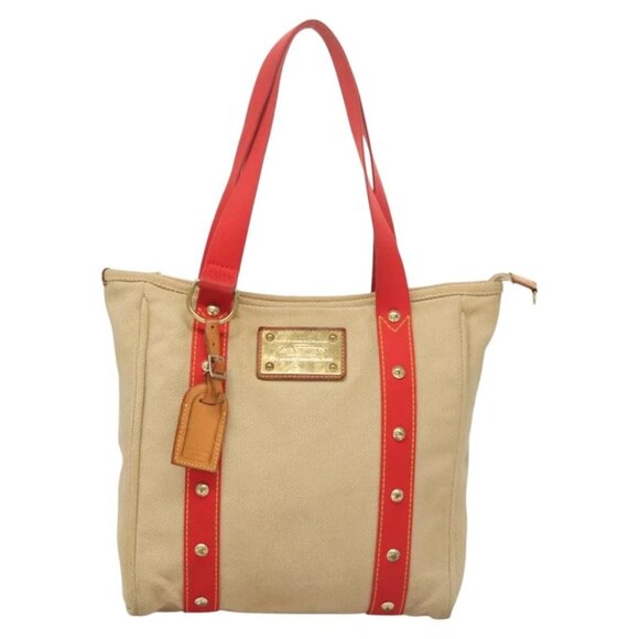 LOUIS VUITTON Antigua Cabas MM Tote Bag Beige Red M40035 LV Auth - Picture 1 of 16